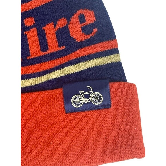 New Belgium Brewing Fat Tire Ale Beer Beanie Bike Bicycle  Logo Pom Cuffed Hat - Picture 2 of 6